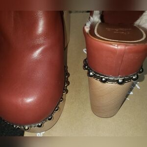 NEW Christian louboutin brown leather sheepskin shearling mules clogs 10